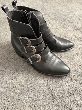 Steve Madden Black Leather Triple-Buckle Ankle Booties